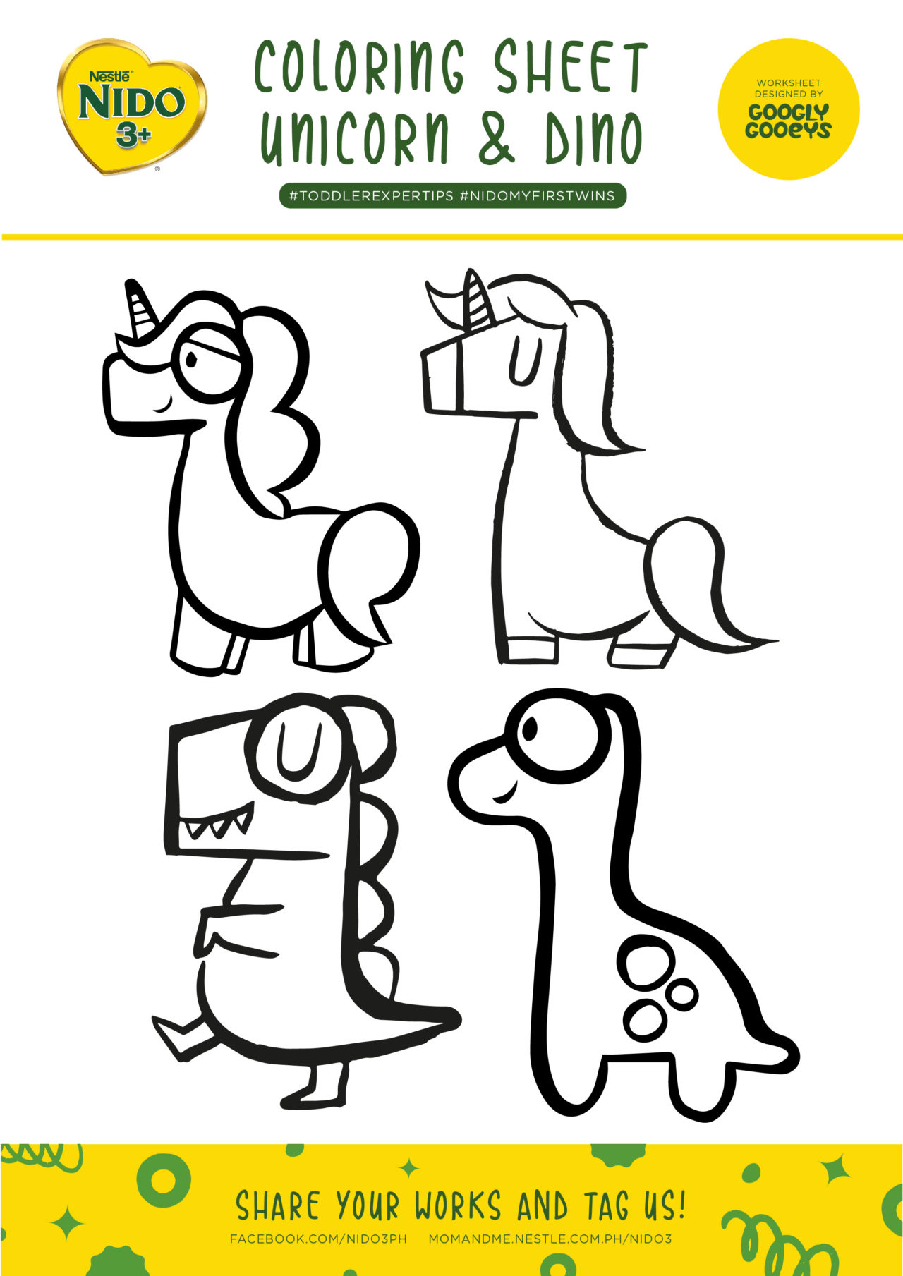 Free Printable: Drawing Dinosaurs and Unicorns + Coloring Worksheet